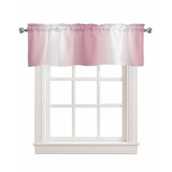 Pink White Ombre Kitchen Valances for Windows Farmhouse Linen Window Valance Curtain for Living Room Window Treatment Romantic Minimalist Modern Art Valance Rod Pocket Topper Drape, 42 x 18 Inch