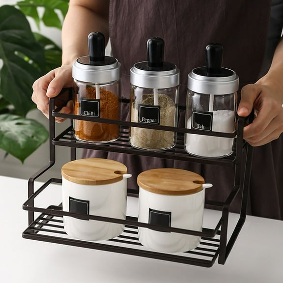 FELTECHELECTR 1Pc Small Spice Rack 10.22X7.86X6.68in In Coffee Color For Kitchen Shelving