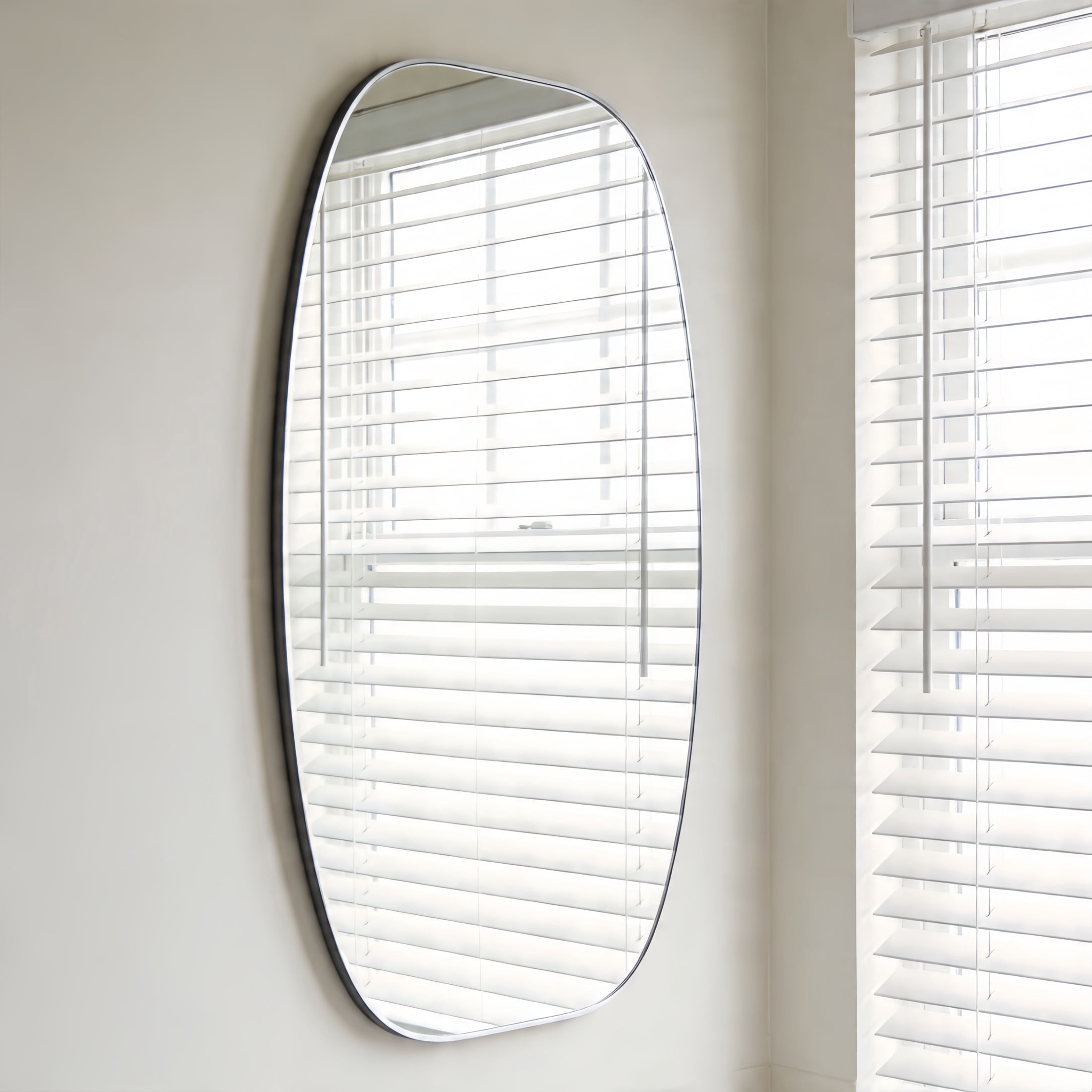 Noble House 30"x48" Unique Metal Framed Oval Wall Mirror, Modern Oblong Vanity Mirror for Bathroom & Entryway, Silver