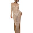 thumbnail image 1 of Robe Longue à Paillettes Transparente Manches Longues Robe Moulante Maxi Robe en Maille Creuse pour Fête Club, 1 of 5