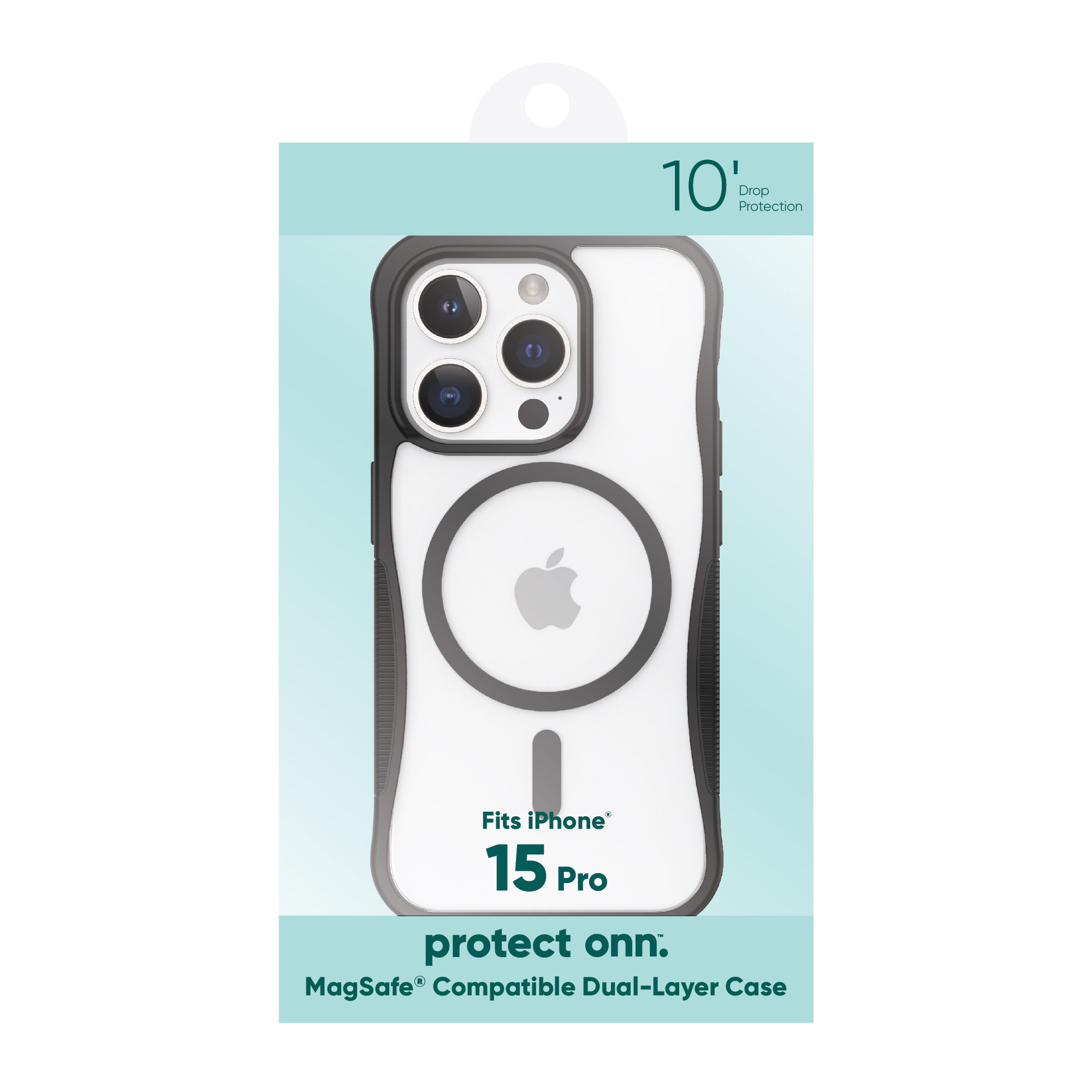 onn. MagSafe Compatible Dual-Layer Phone Case for iPhone 15 Pro - Black/Clear