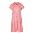 thumbnail image 6 of hirigin Women's Button Down Shirt Dress, Casual Short Sleeve Plaid Print Midi A-line Dress, 6 of 9