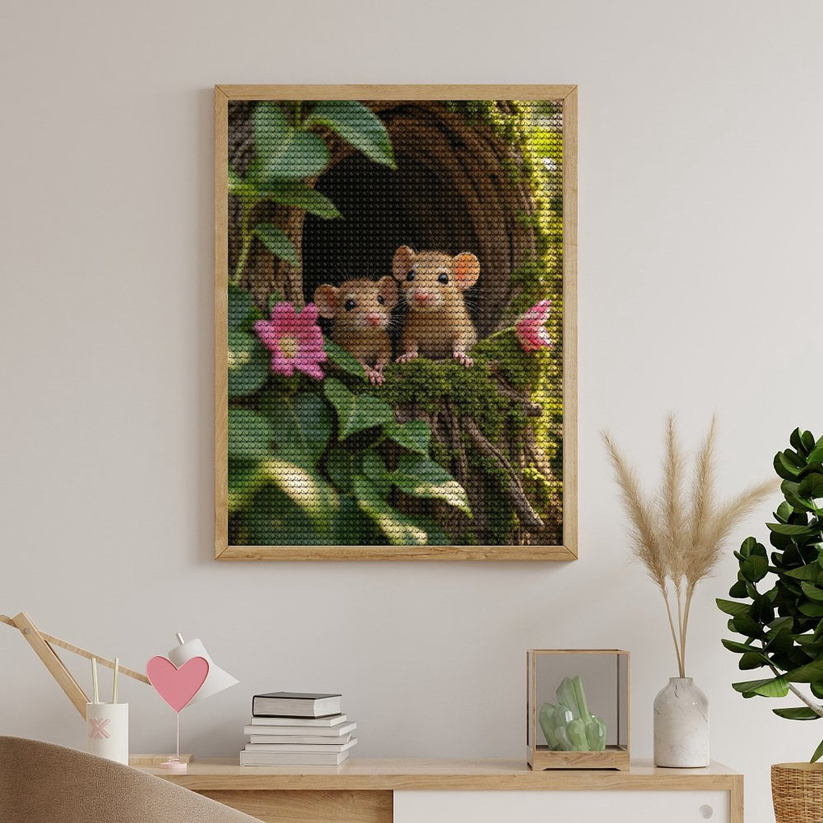 Diamond Art Kits for Adults, Mouse Pair Forest Flowers 5D Diamond Painting Kits for Adults Beginners, DIY Full Drill Diamond Painting, Gem Art and Crafts 12x16