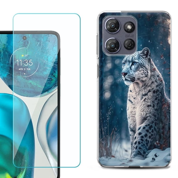 Phone Case for Motorola Moto G 5G 2026, with Screen Protector, by OneToughShield - Snow Leopard