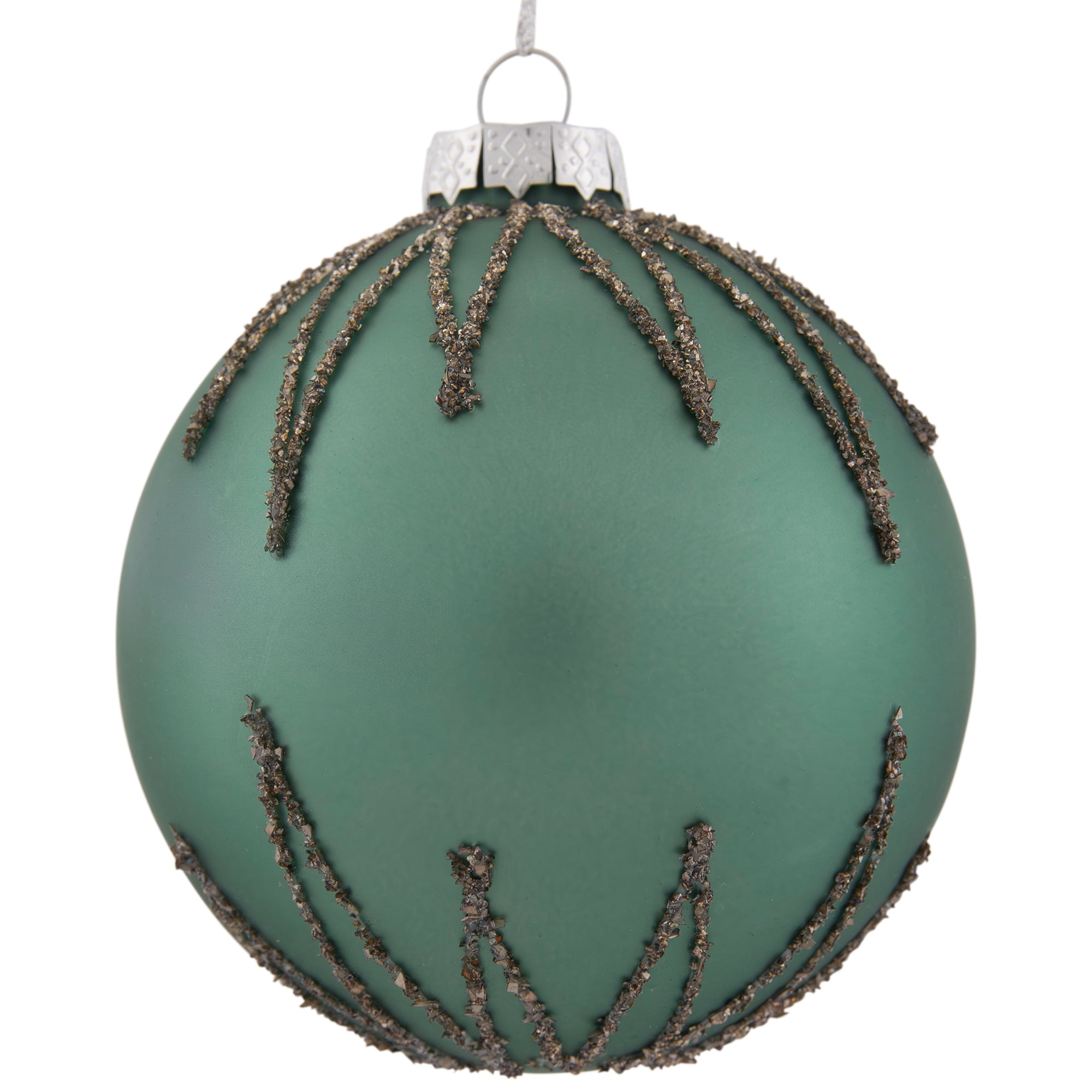 Northlight Matte Glass Ball with Glitter Starburst Christmas Ornament - 4" - Green