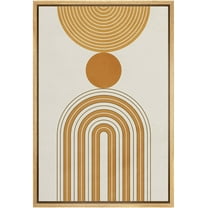 IDEA4WALL Framed Canvas Print Spiral Golden Circle with Black Illusion Line Art Geometric Shapes Wall Art Abstract Mid-Century Colorful Artwork for Living Room, Bedroom, Office - Natural 16"x24"