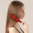 thumbnail image 3 of Classic Red and Black Buffalo Plaid Paddle Brush - Gentle on All Hair Types, Reduces Static, Ergonomic Grip Design, 3 of 5