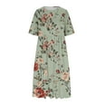 thumbnail image 4 of Ecqkame Women's 2025 Summer Dresses Floral Casual Loose Beach Dress Short Sleeve Crew Neck Flowy Long Dress with Pockets 01-Army Green XXXL, 4 of 5