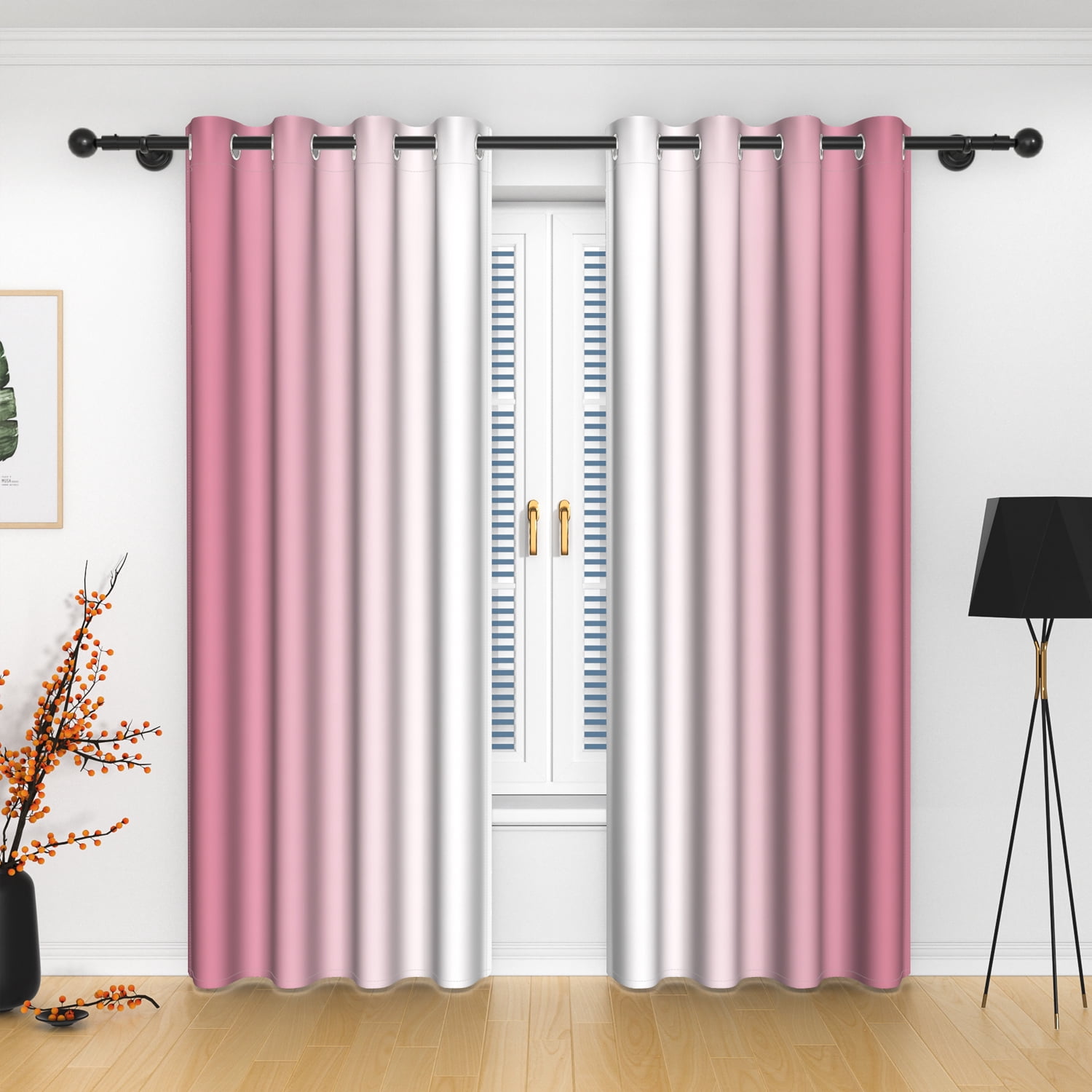 Lfeey Pink Ombre Grommet Top Blackout Curtains, 52x84 inch, 2 Panels Set (cortinas para cuarto)