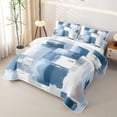 thumbnail image 3 of Homewish Vintage Blue Plaid Quilt King,Grunge Aesthetic King Coverlet Set,3 Pieces, 3 of 7