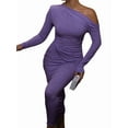 thumbnail image 3 of Women'S Dress Fall Winter French Long Sleeve Slim Fit Maxi Dress Formal for Women Purple S, 3 of 8
