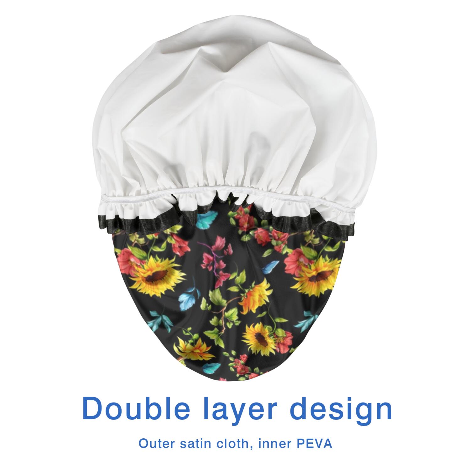Shower Caps,Black Colorful Flower Sunflower Pattern Waterproof Shower Cap for Women 4 Pieces,Double Reusable Hair Cover for Shower PEVA Elastic Stretch Hem