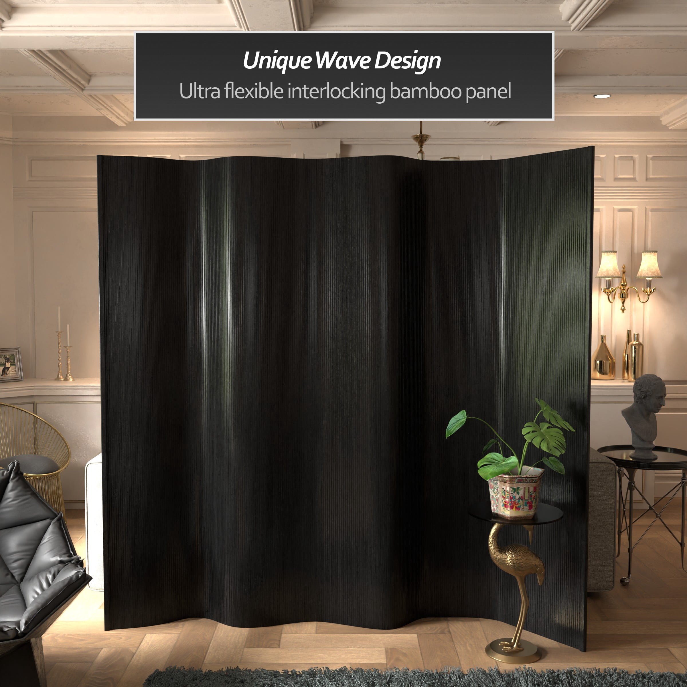 7 ft. Tall Bamboo Wave Screen - Black