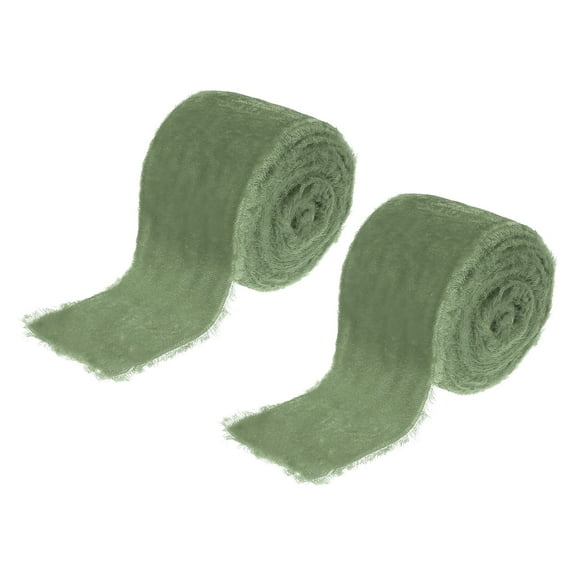 Uxcell 2 inch Velvet Ribbon, 2 Roll 6 Yard Velvet Frayed Fringe for Gift Wrapping and Wedding Invitations, Olive Green