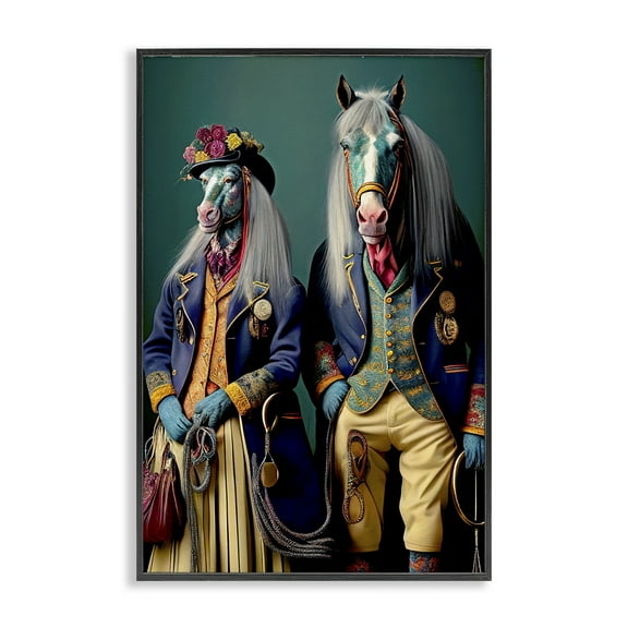 Stupell Industries Old Fashioned Horses Novelty Painting Black Framed Art Print Wall Art, 12 x 18