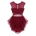 thumbnail image 5 of TiaoBug Women Lyrical Dance Costumes Asymmetric Ballet Leotard Dress Cut Out Gymnastics Dancewear Wine_Red Large, 5 of 6