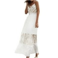 thumbnail image 2 of HKEJIAOI Robes Décontractées en Solde Robe Florale pour Femmes Robe d'Été Sans Manches à Imprimé Col en V avec Lacets Taille Élastique Robe Longue Blanche, 2 of 9
