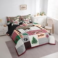 thumbnail image 2 of 7 Pcs Moose Lodge Comforter Set,Rustic Famhouse Boat Bass Fish Bedding Set,Retro Brown Gray Red Plaids Stripes Patchwork Bed Set(Comforter+Fitted+Flat Sheet+Pillowcases+Pillow Covers),Queen, 2 of 5