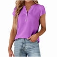 thumbnail image 2 of 2026 Henley Tops Womens Dressy Casual Summer V Neck Business Work Shirts Tulip Cap Sleeve Blouses Vacation Purple 3XL, 2 of 5