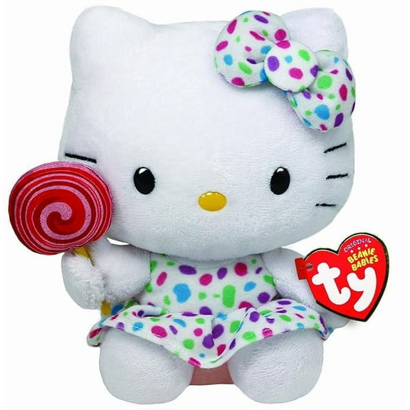 Ty Beanie Baby - Hello Kitty POLKA DOT DRESS  and LOLLIPOP  (6" Plush) (BONUS ONE RANDOM TY ERASER)