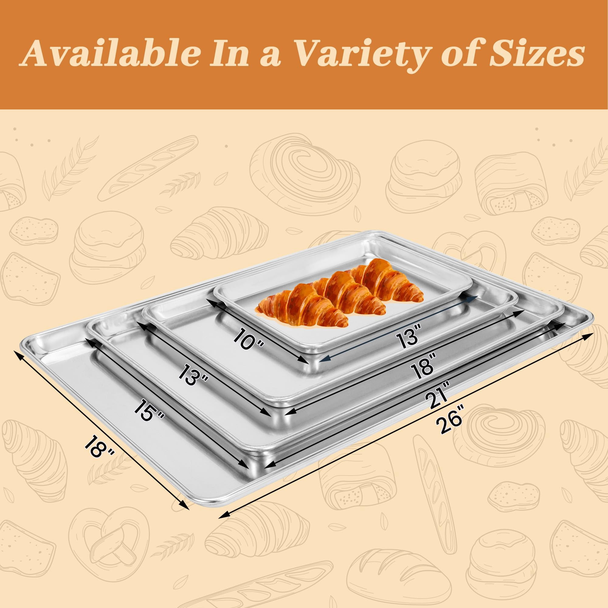 Aluminum Baking Sheet Pans Standard 15"×21" (Large Size 6 Pack) Cookie Sheets