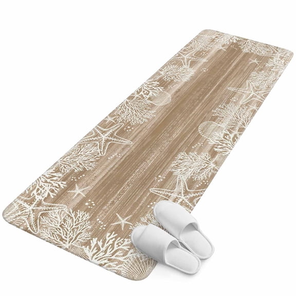 Runner Rug 2.62'x5.25', Brown Coastal Non Slip Backing Floor Mats Soft Area Rugs, Absorbent Muddy Dirt Trapping Carpet for Entryway Hallway Kitchen Bedroom Summer Ocean Sea Ombre Starfish Corals
