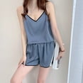 thumbnail image 5 of Pijamas de mujer sexy primavera y otoño seda de hielo cuello en V color sólido camisola pantalones cortos de dos piezas ropa informal para el hogar fina, 5 of 5