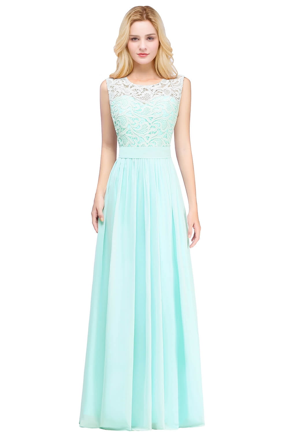 Mint Green Floral Lace Formal Evening Party Dress Long