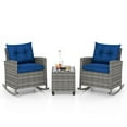 thumbnail image 2 of Costway 3 PCS Patio Wicker Rocking Set with Tempered Glass Table & Soft Cushions Outdoor Navy, 2 of 10