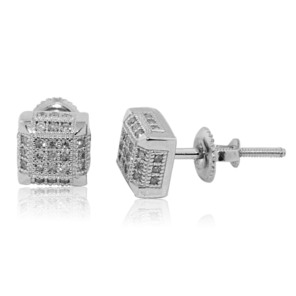 IdealCutGems 0.18CTTW Diamond Stud Earrings 10K White Gold 6.23mm Wide Fashion Earrings Screw