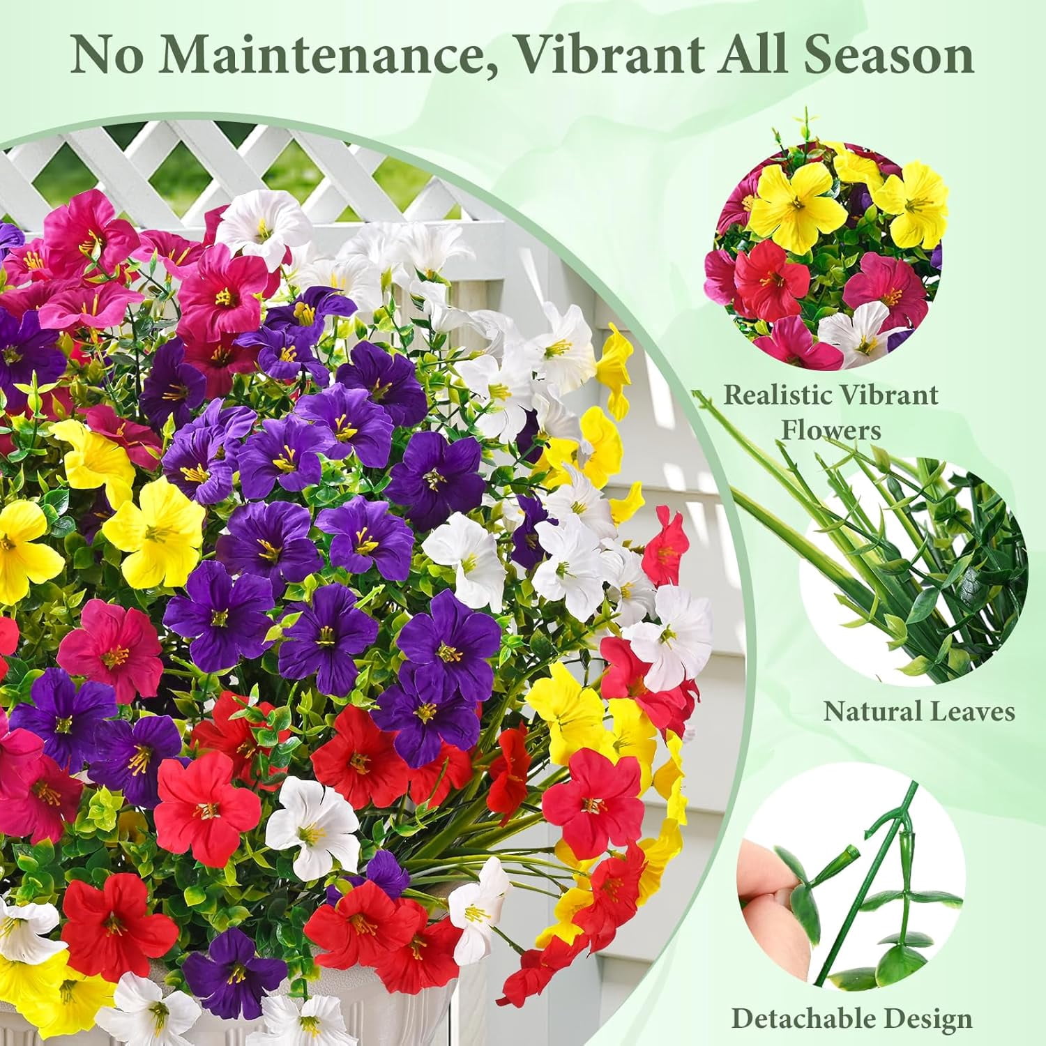 Waipfaru Artificial Flowers for Outdoors Fake Plants Outside Decoration, 24 Bundles UV Resistant Silk Morning Glory,Realistic Faux Flowers for Planter Porch Patio Yard Decor