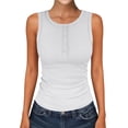 thumbnail image 2 of Womens Tank Tops Dressy Casual Summer Sleeveless Crew Neck Ribbed Button Down Shirts Workout Basic Blouses White M, 2 of 5