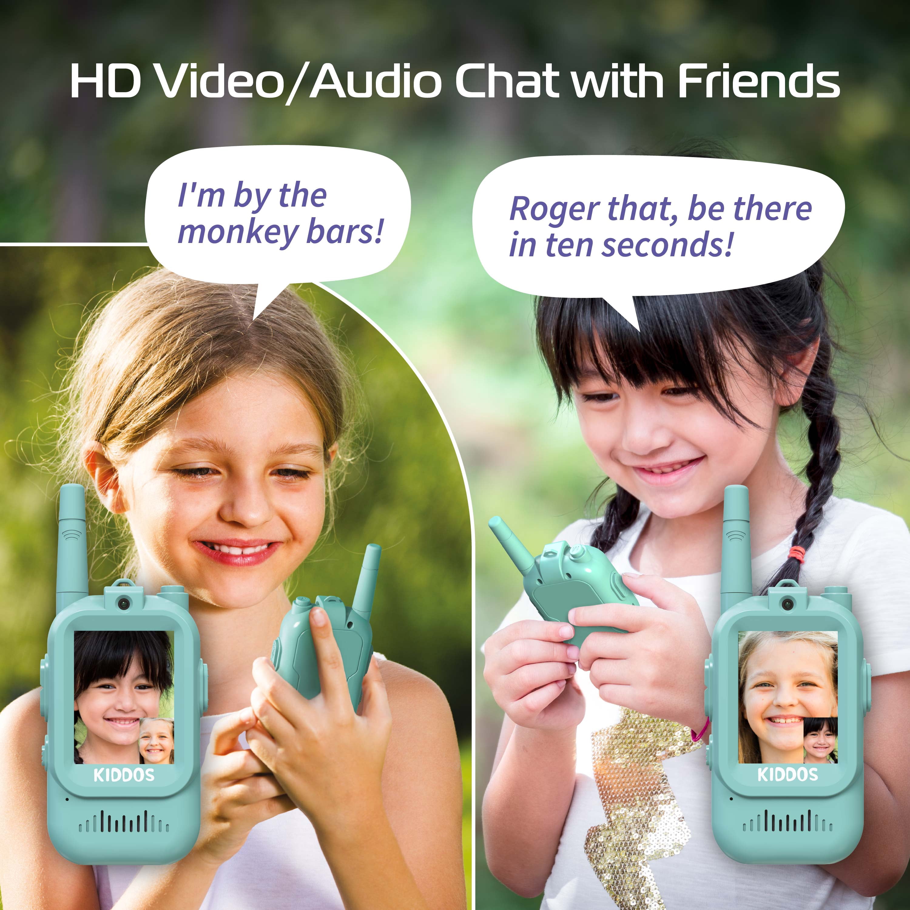 Kiddos Video Walkie Talkies for Kids – Rechargeable Walkie Talkie 2-Pack with HD Video & Audio, 1000 ft Range, Ages 4+