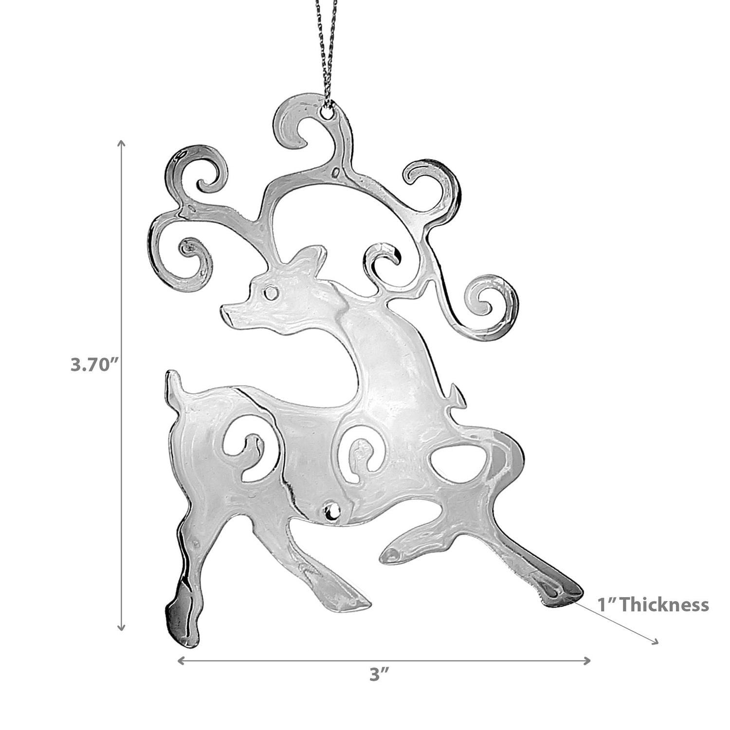 Christmas Flat Silver Metal Ornament Reindeer - Set of 12