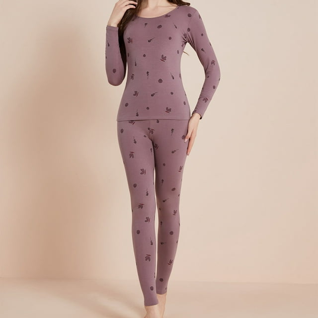 Conjuntos de ropa interior térmica para mujer, moda de invierno, ajustados, estampados, mangas largas, conjuntos de ropa interior térmica para mujer, conjunto de poliéster