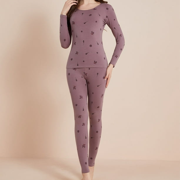Conjuntos de ropa interior térmica para mujer, moda de invierno, ajustados, estampados, mangas largas, conjuntos de ropa interior térmica para mujer, conjunto de poliéster