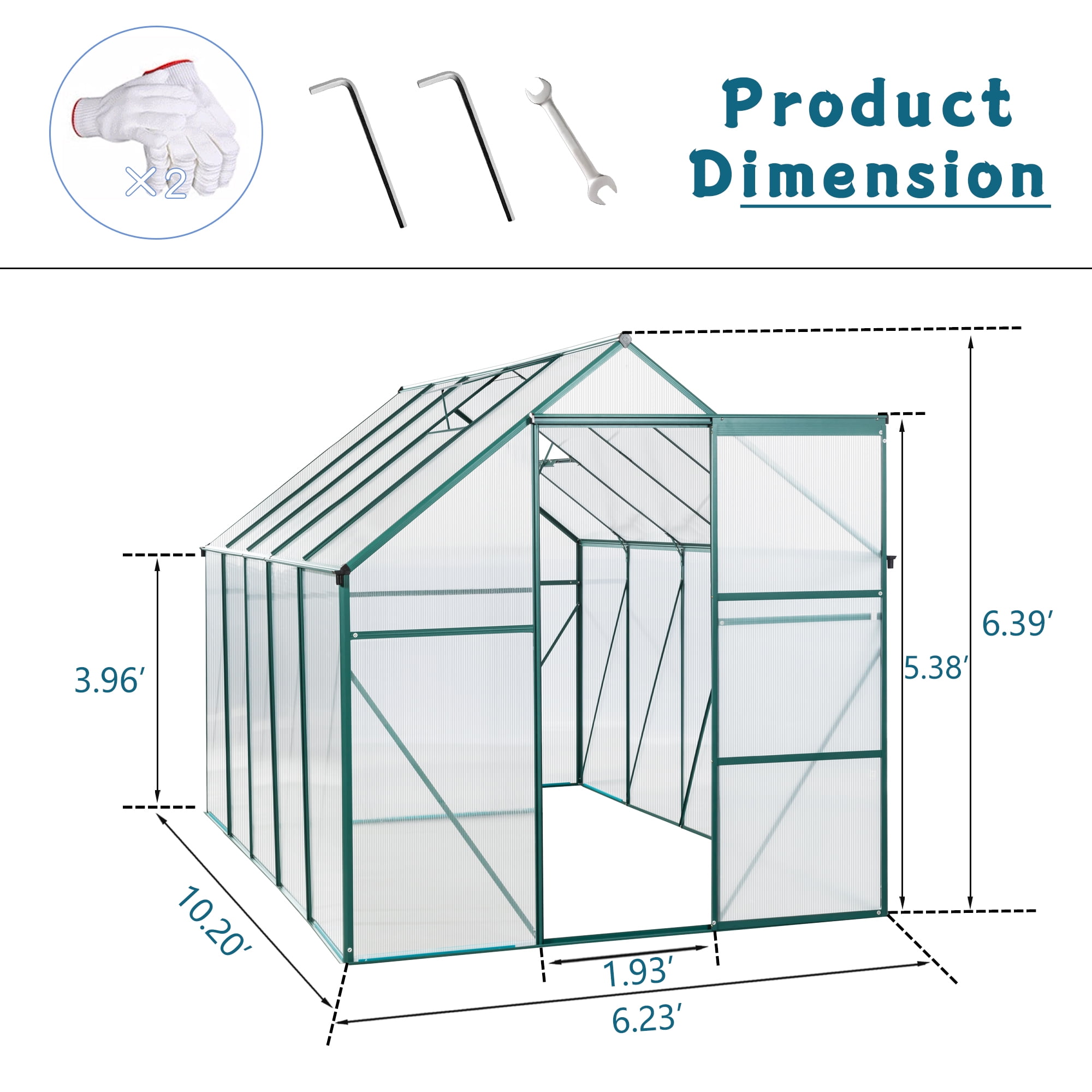 SESSLIFE Greenhouse for Outdoors, 8.3' x 6.2' x 6.3' Aluminum Greenhouse  with Window, Sliding Door, Polycarbonate Greenhouses Garden Supplies for