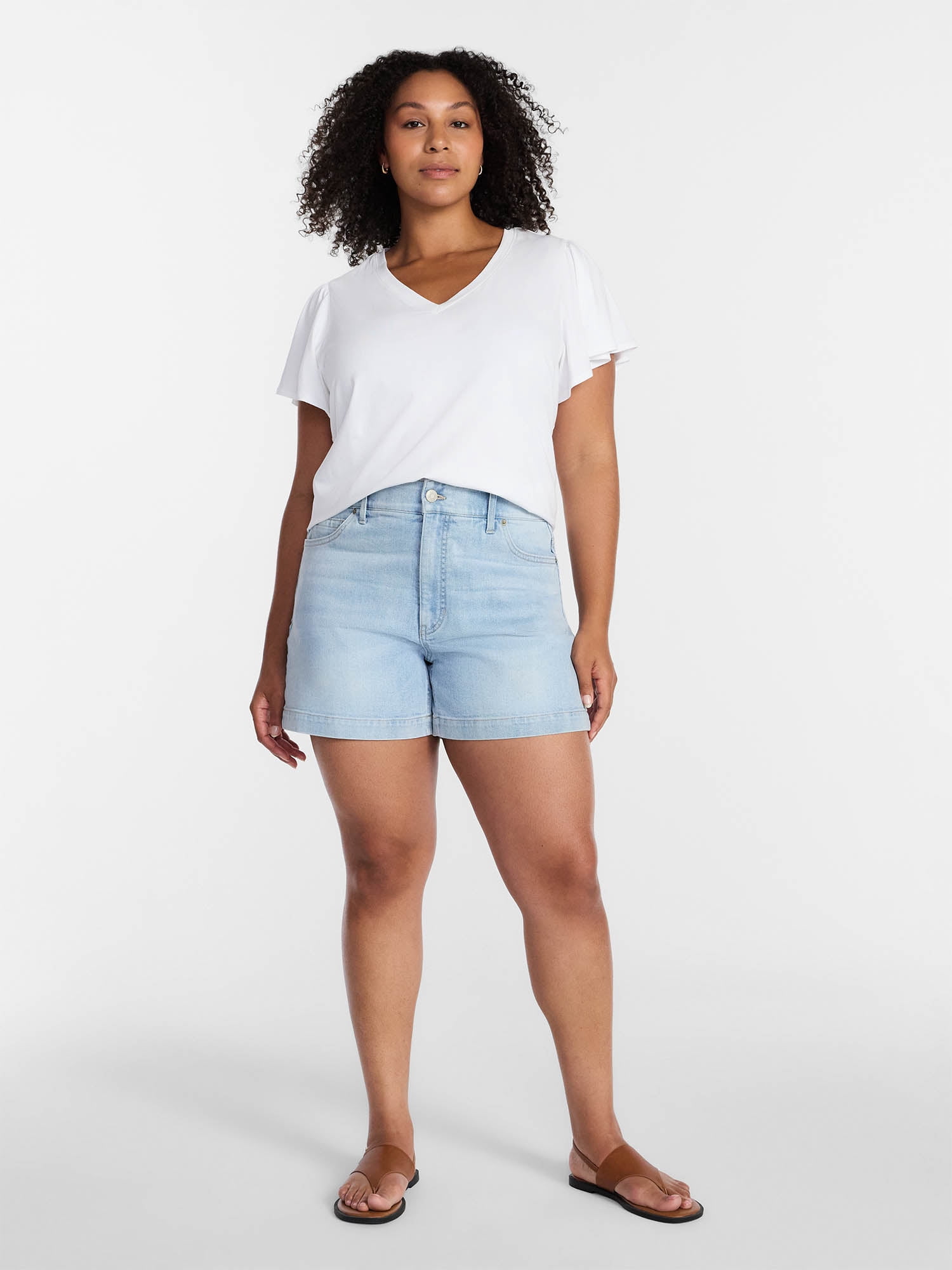Terra & Sky Women's Plus High Rise A Line Denim Shorts, 5" Inseam, Sizes 16W-26W