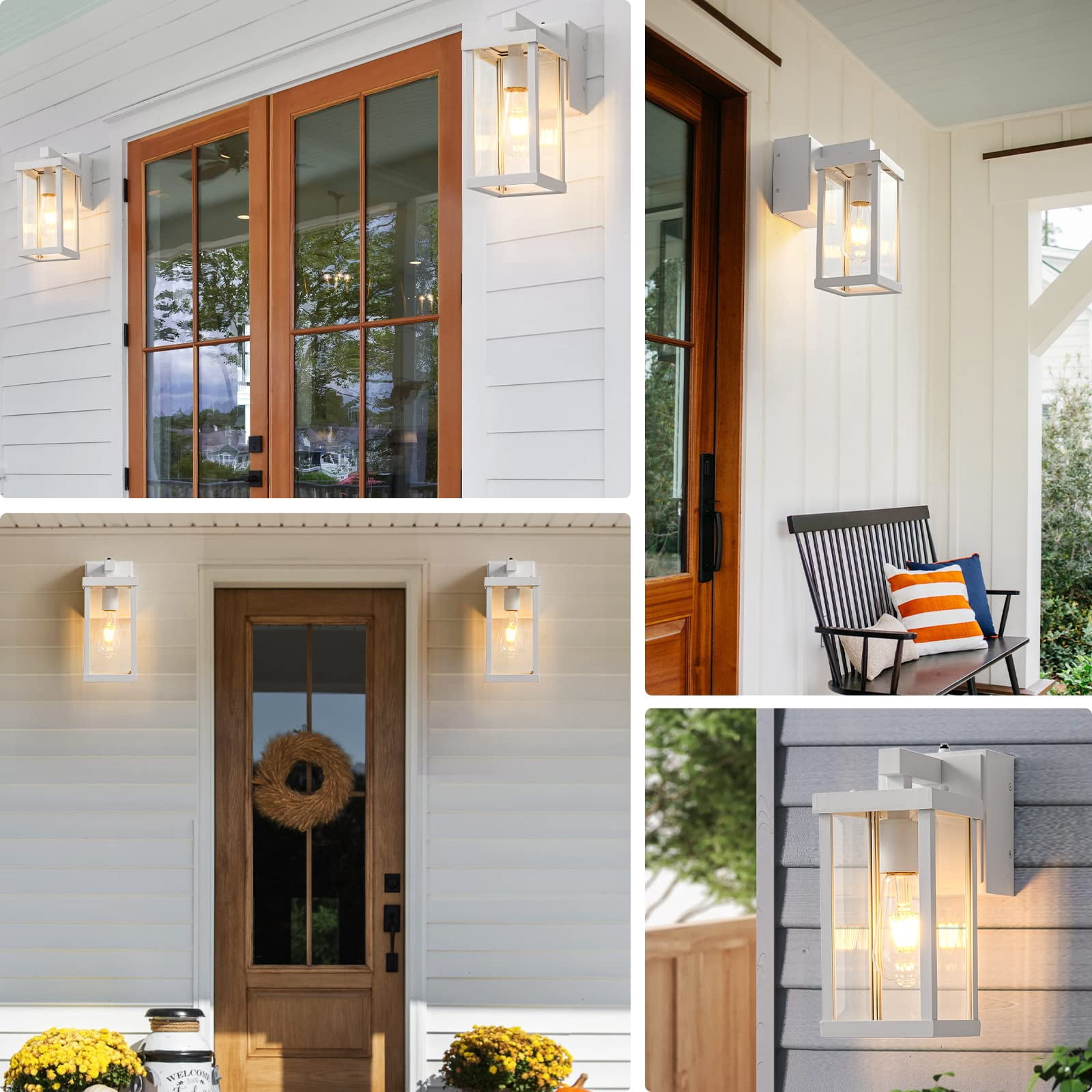 Porch Lights with GFCI Outlet, Dusk to Dawn Sensor Outdoor Lights Waterproof Anti-Rust Wall Sconce Lantern, Exterior Fixture for House Front Door Patio Garage, White,2 Pack