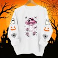 thumbnail image 7 of Womens Halloween Tops Crew Neck Funny Ghost Printed Long Sleeve Trendy Spooky Festival Pullover Top White M, 7 of 7