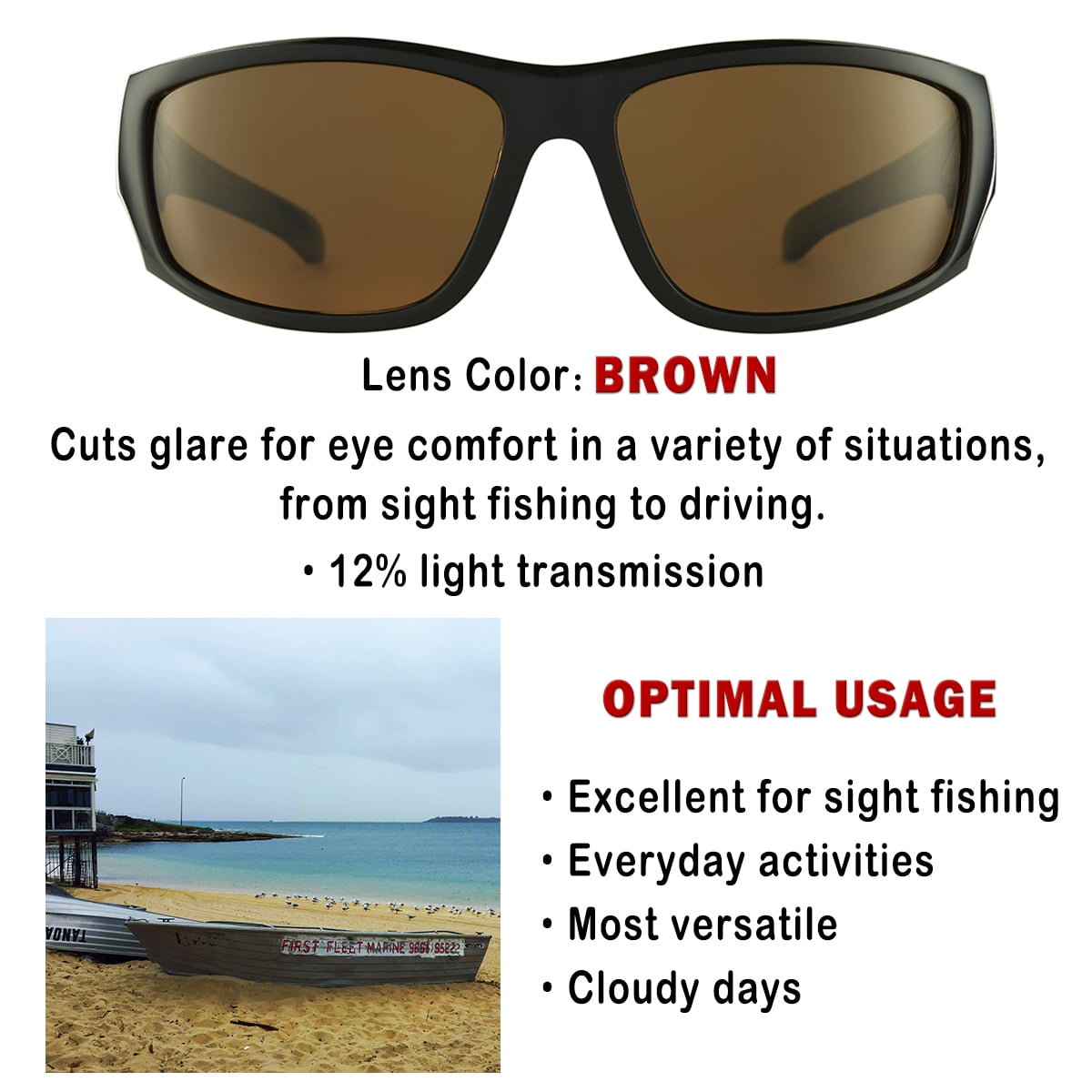 Bnus Corning Glass Lens Polarized Sunglasses Men Women Wrap around Scratch Proof Shades Black Brown