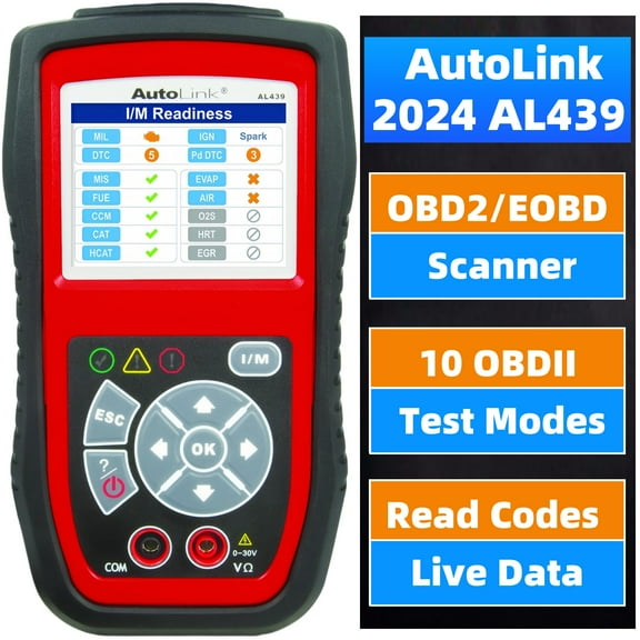 Autel AutoLink AL439 OBD2 Scanner, 2024 OBD2/EOBD Code Reader & Electrical Testing Diagnostic Scan Tool, I/M Readiness, Reads & Clears Codes, Live Data, Work on 1996 & Newer for DIYers Professionals