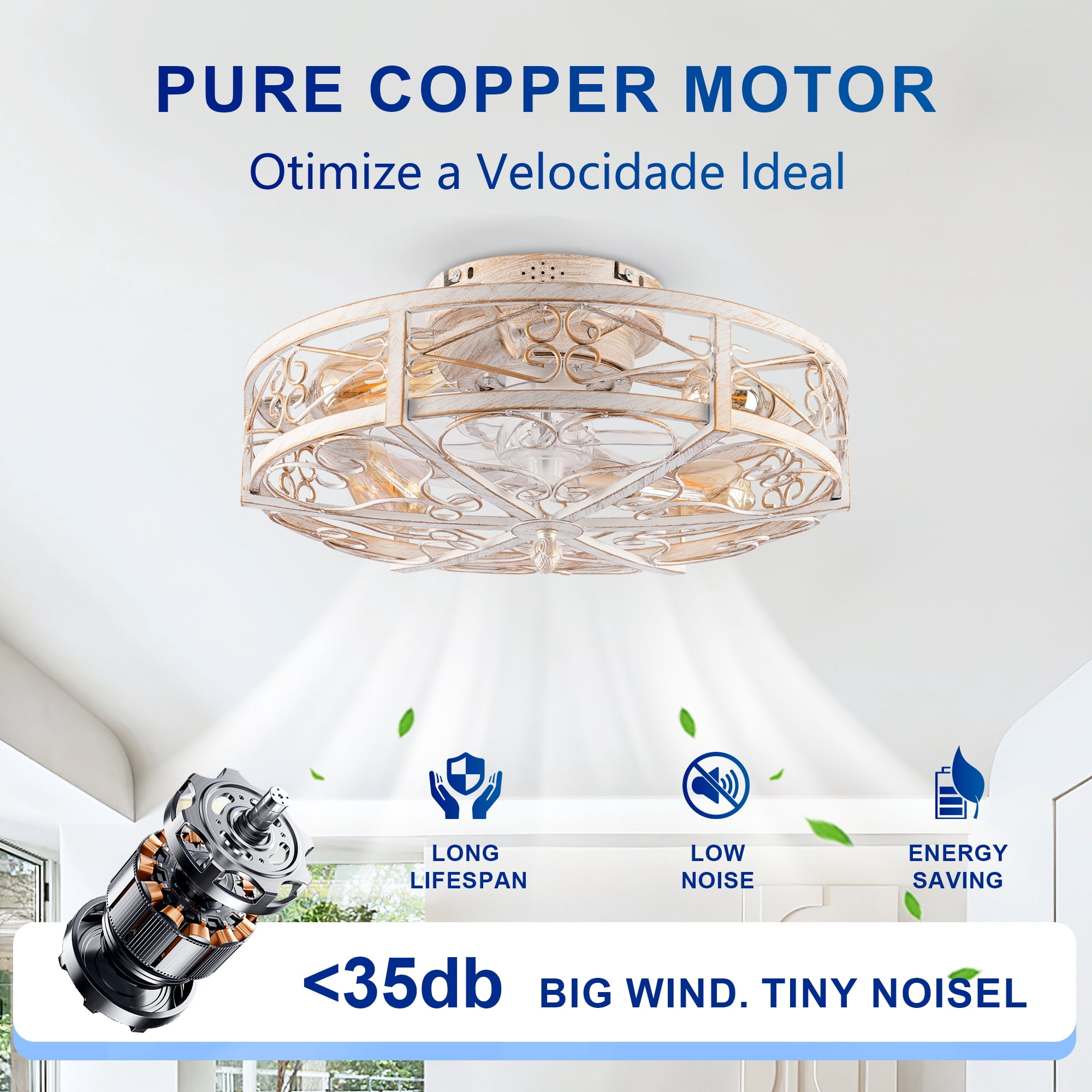 Leumius 20" White Flush Mount Ceiling Fan with Light, Reversible Motor and DC Remote Control,6 Speed Ceiling Fan,Timing for Living Room Bedroom Dining Room(NOT Included Bulbs)