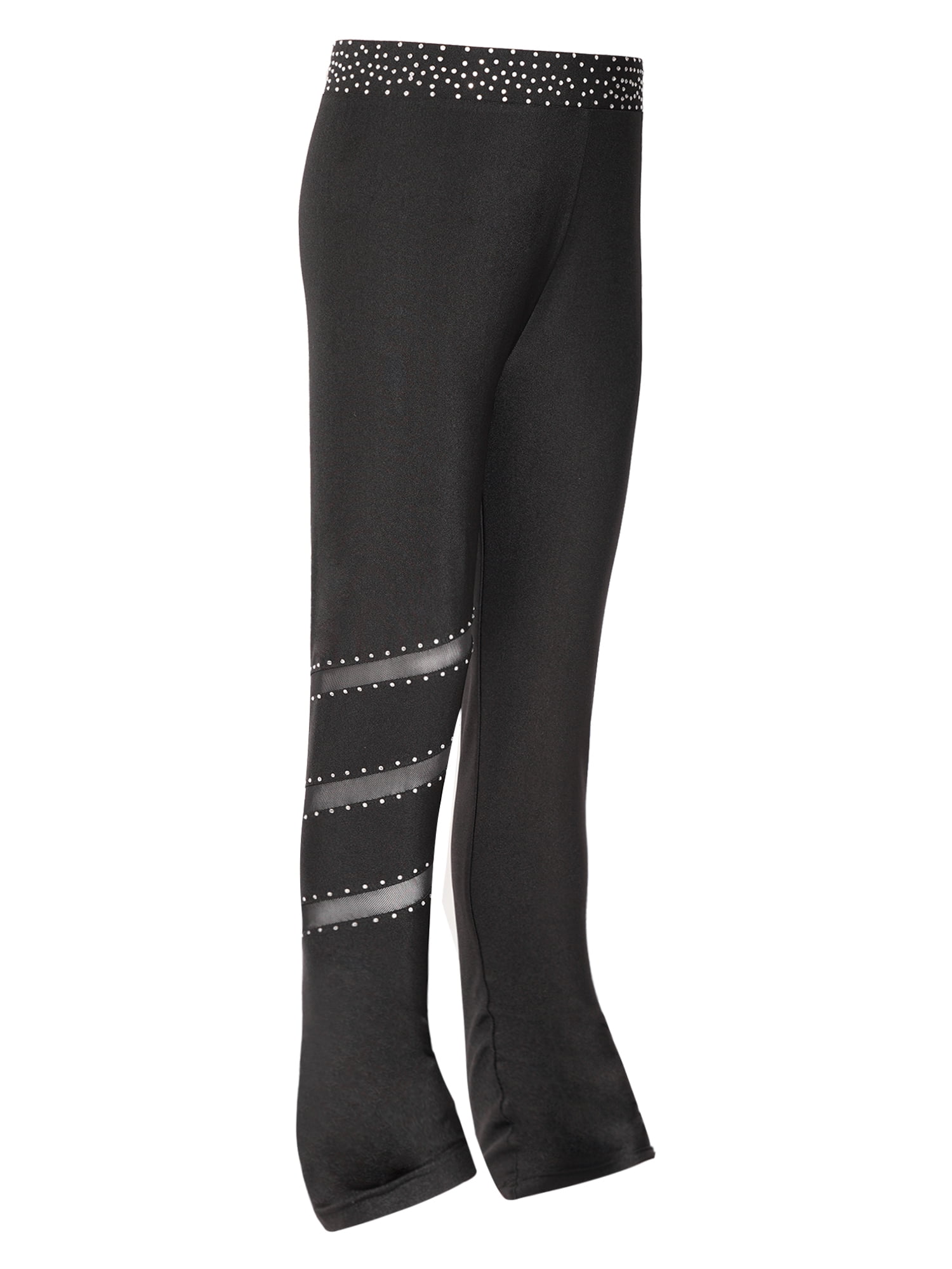 Pantalon De Patinage Artistique Pour Fille - Legging Noir Extensible, Taille Haute, Avec Strass, Pour Gym, Danse Ou Loisirs (tailles 5-6 Ans à 15-16 Ans)
