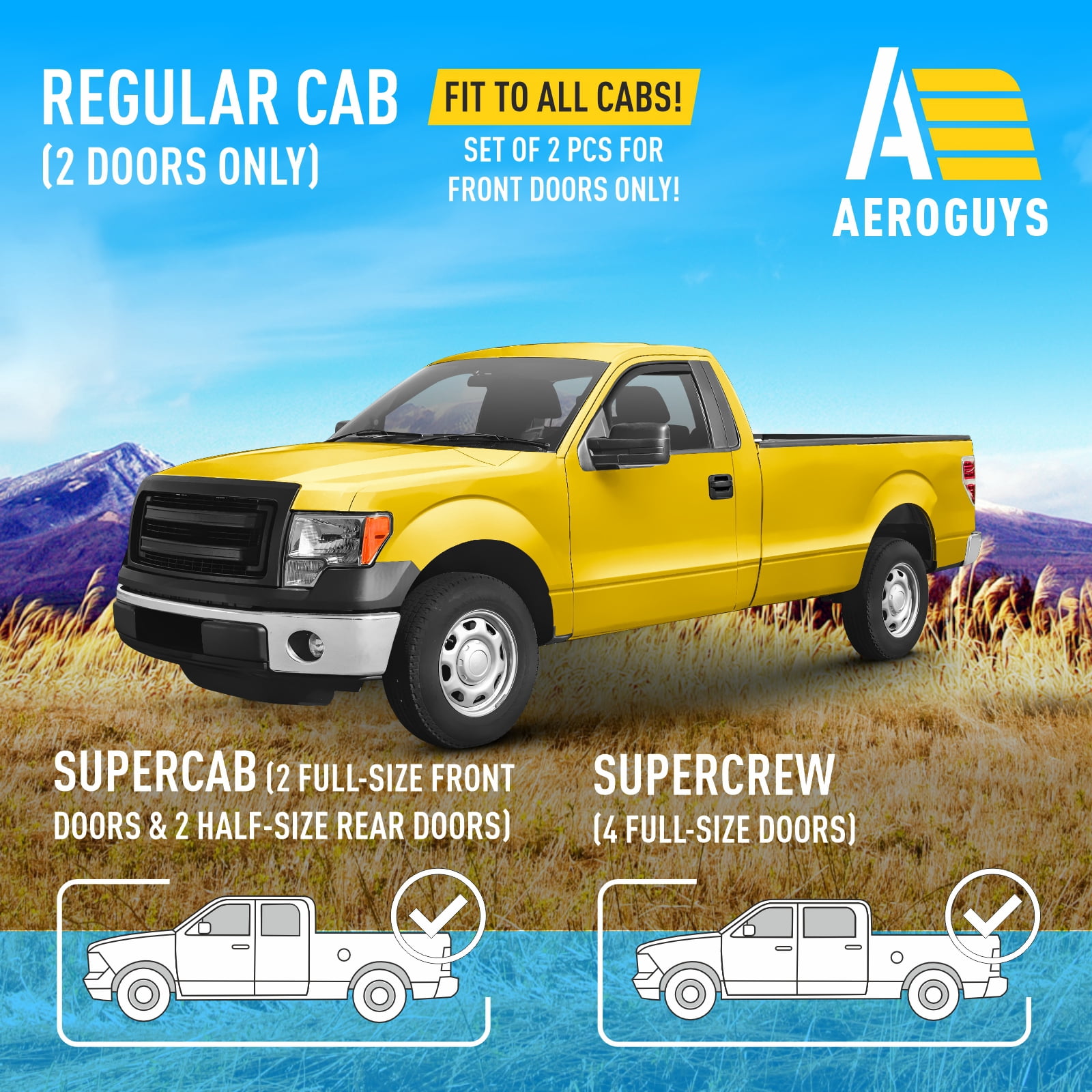 AEROGUYS In-Channel Window Deflectors Extra Durable Window Visors Rain Guards Fit for Ford F-150 2009-2014 Regular Cab,Sun Visors, Wind Deflectors,Vent Visors,Truck Accessories-2pcs. AG0046