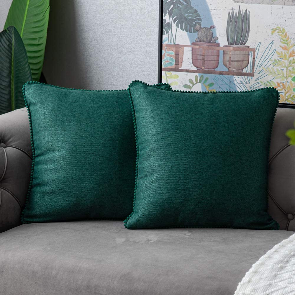 Set of 2 Christmas Forest Green Pillow Covers 20x20 Inch Rustic Cute