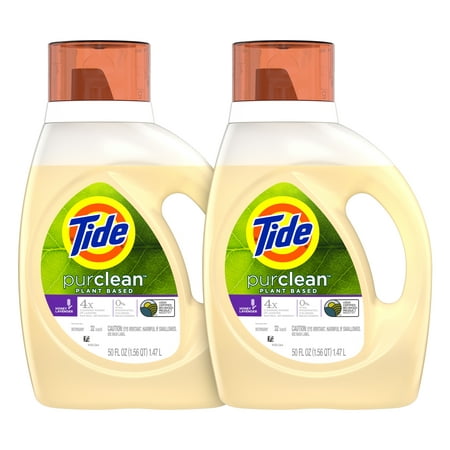 Tide Purclean Plant-based Laundry Detergent, Honey Lavender Scent, 2 count, 50 fl oz total, 64 (Best Plant Based Laundry Detergent)