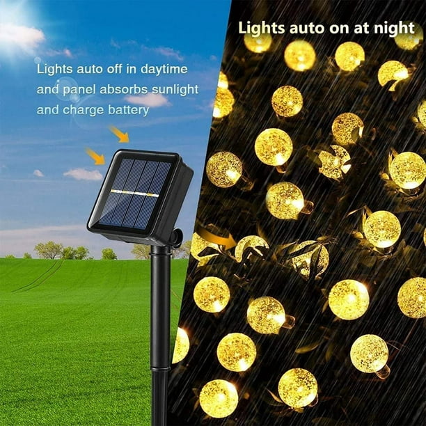 Guirlande Lumineuse Exterieure Solaire，12M 100 LED Lampe Solaire Exterieur  Cristal Boules étanche 8 Modes Intérieur