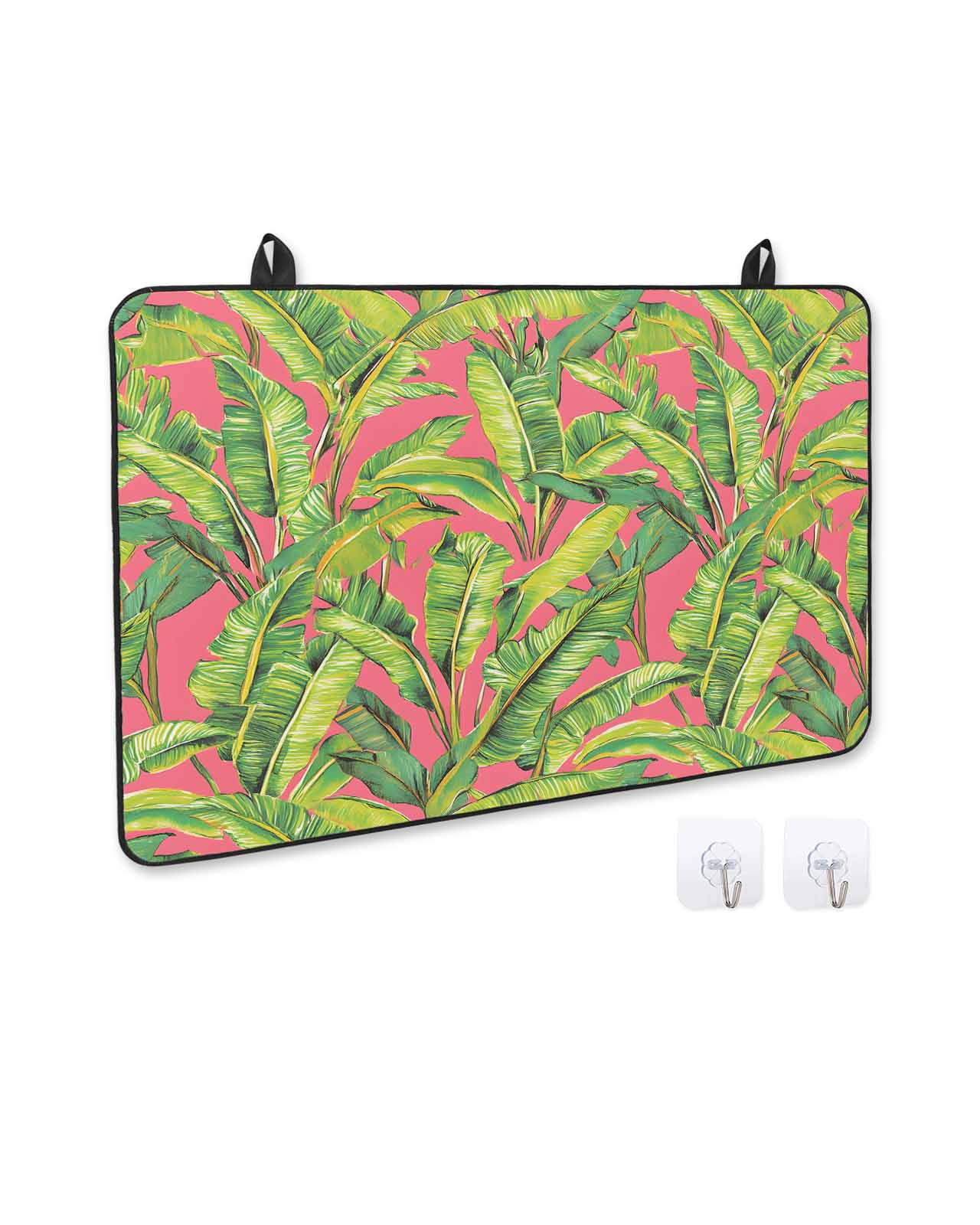 nqOlkjepod Large Induction Cooktop Protector Mat 36"x21", Green Tropical Leaves Stove Top Covers for Electric Stove, Summer Palm Botanical Pink Stove Burner Cover Mats, Glass Top Stove Cover