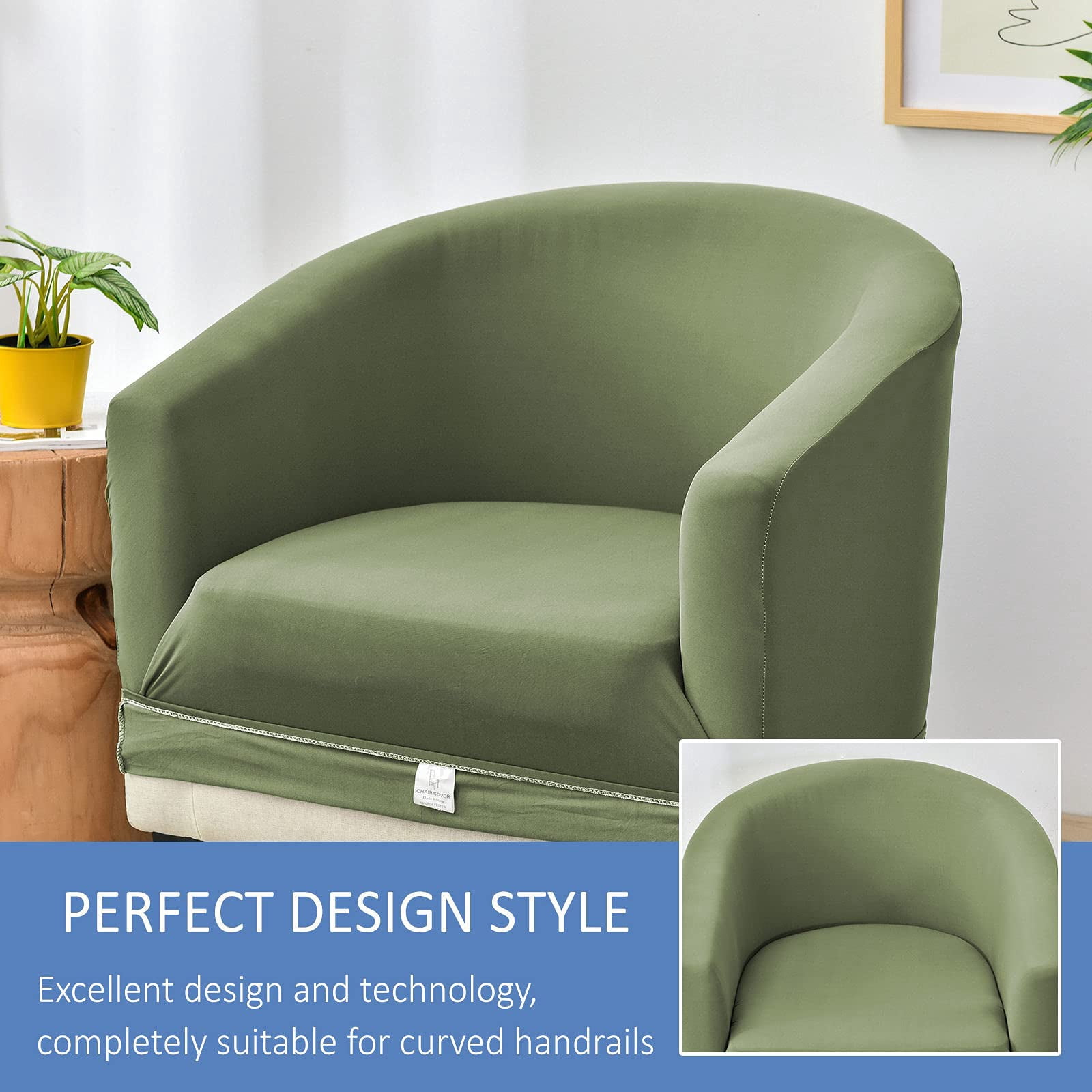 Stretch Club Chair Slipcover, Spandex Tub Chair Cover Non Slip Elastic Club Chair Cover Armchair Chair Slipcovers Sofa Cover Removable Washable for Kids Living Room-Grey Blue-Club Chair
